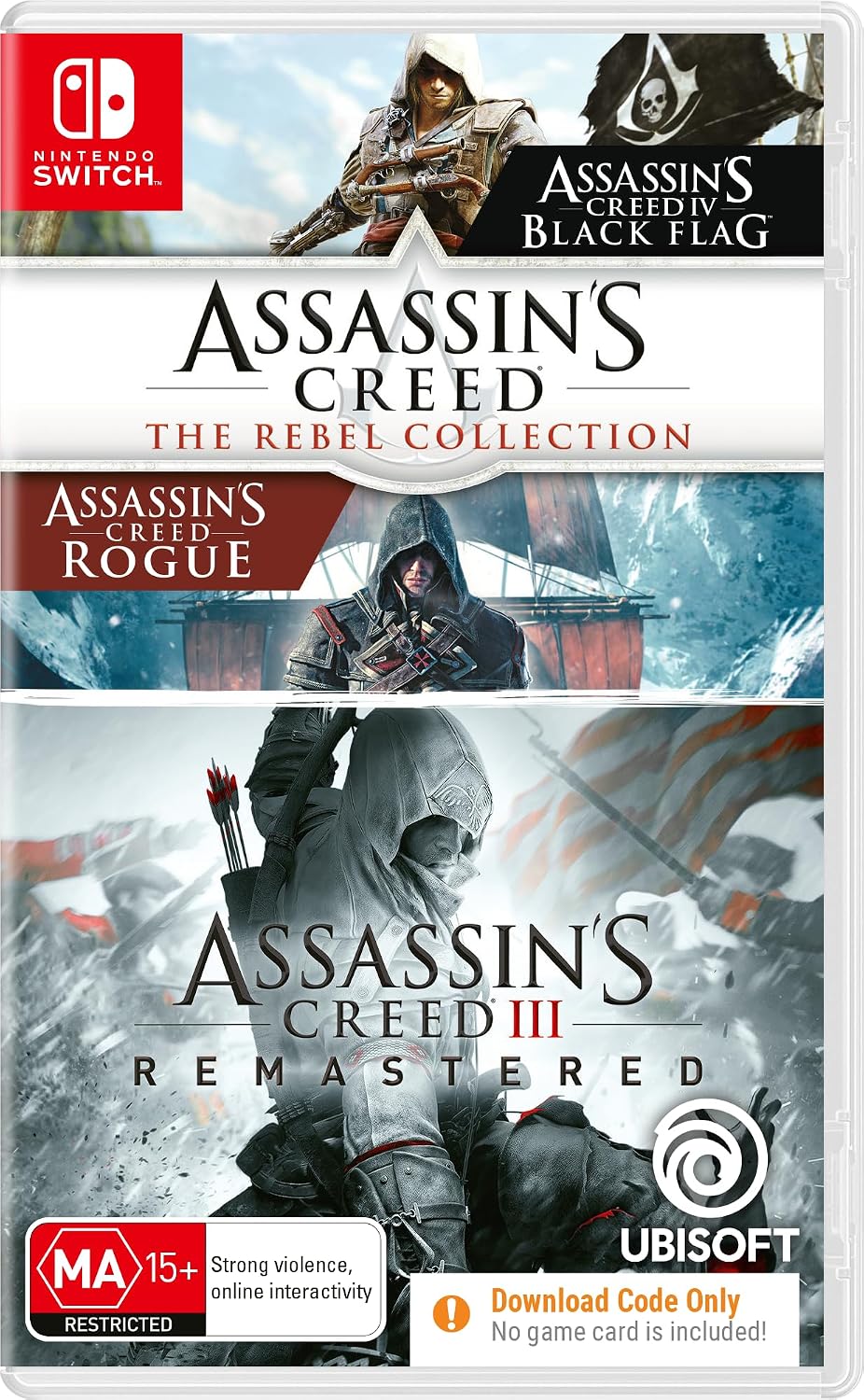 Assassin's Creed Bundle: The Rebel Collection + III Remastered Nintendo Switch game box — genuine sealed, Optrenex UAE